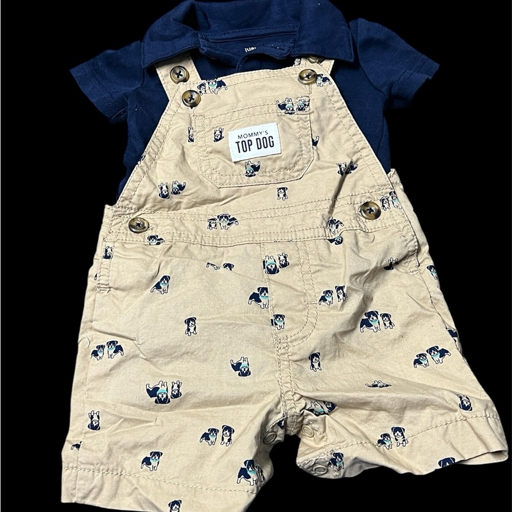 Carter's Mommy Top Dog Tan Overalls with Dog Print